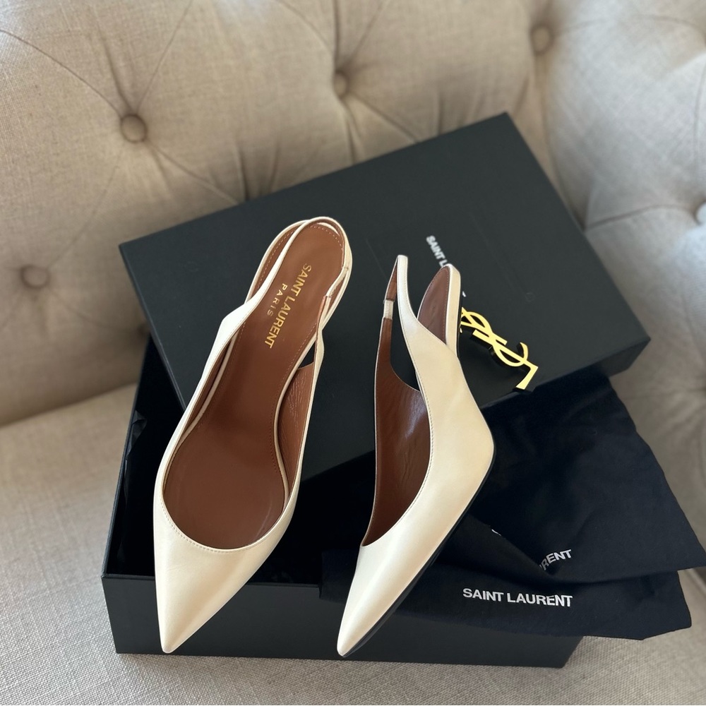 SAINT LAURENT YSL OPYUM Logo-Heel Leather Slingback Pumps